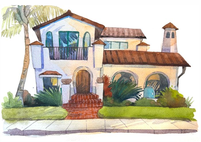 Villa with a palm tree